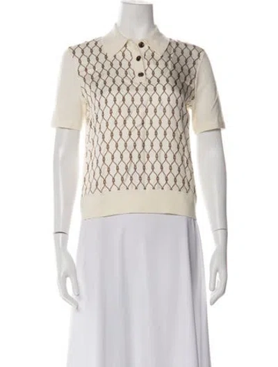Pre-owned Tory Burch Silk Patterned Polo W/ Tags In Neutrals