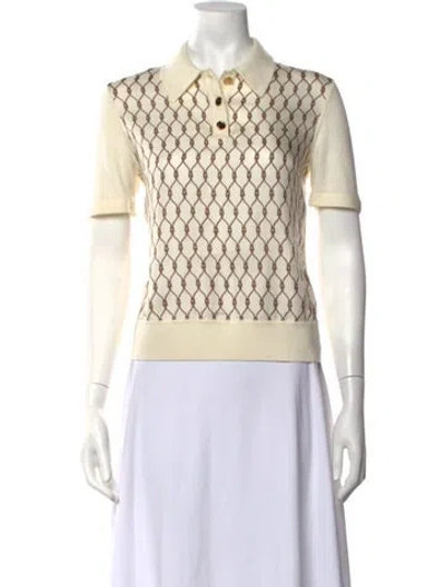 Pre-owned Tory Burch Silk Patterned Polo In White