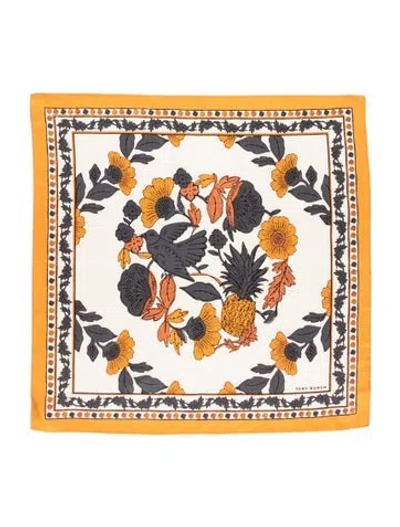 Pre-owned Tory Burch Silk Patterned Scarf W/ Tags In Yellow