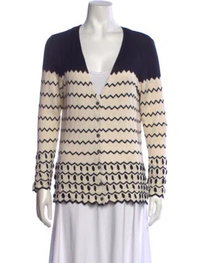 Pre-owned Tory Burch Silk Patterned Sweater In Blue/neutrals