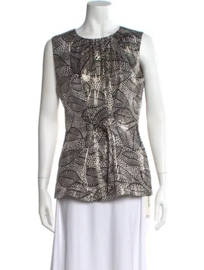 Pre-owned Tory Burch Silk Patterned Top In Black