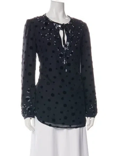 Pre-owned Tory Burch Silk Patterned Top In Black
