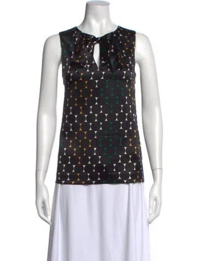 Pre-owned Tory Burch Silk Patterned Top In Black