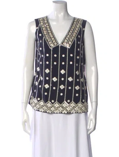 Pre-owned Tory Burch Silk Patterned Top In Blue