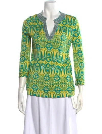 Pre-owned Tory Burch Silk Patterned Top In Blue