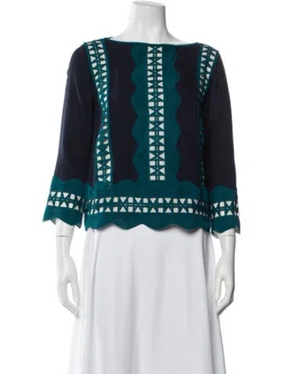 Pre-owned Tory Burch Silk Patterned Top In Blue