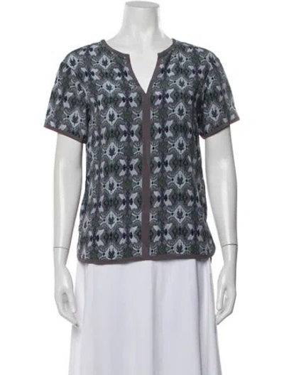Pre-owned Tory Burch Silk Patterned Top In Blue
