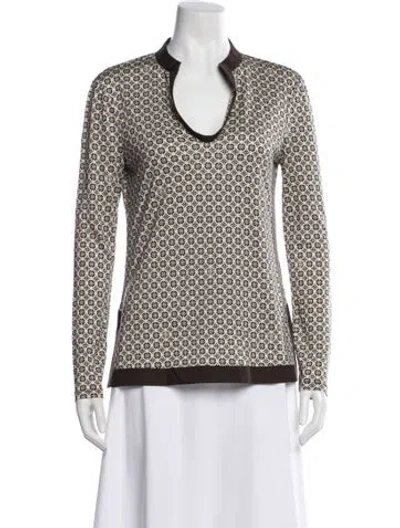 Pre-owned Tory Burch Silk Patterned Top In Brown