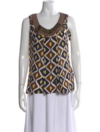 Pre-owned Tory Burch Silk Patterned Top In Brown