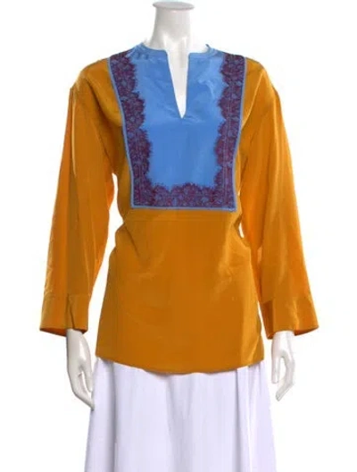 Pre-owned Tory Burch Silk Patterned Top In Yellow