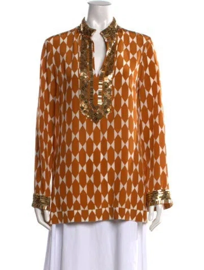 Pre-owned Tory Burch Silk Patterned Tunic In Orange