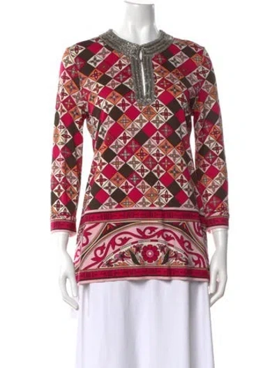 Pre-owned Tory Burch Silk Patterned Tunic In Pink