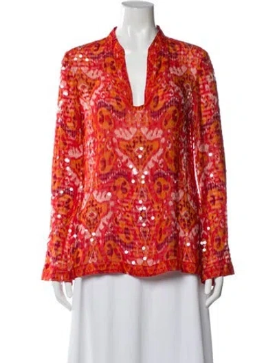 Pre-owned Tory Burch Silk Patterned Tunic In Red