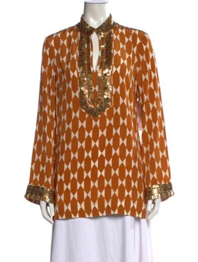 Pre-owned Tory Burch Silk Patterned Tunic In Yellow