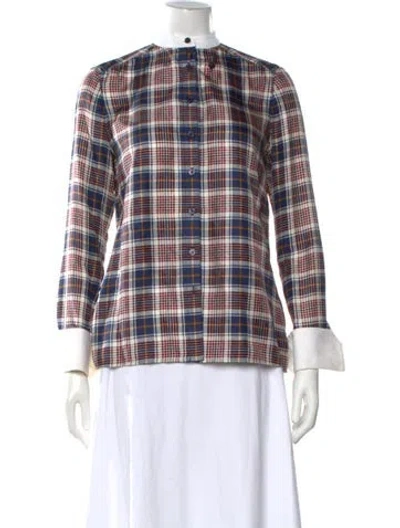 Pre-owned Tory Burch Silk Plaid Print Button-up Top