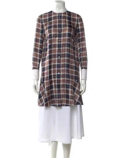 Pre-owned Tory Burch Silk Plaid Print Tunic In Blue