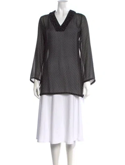 Pre-owned Tory Burch Silk Polka Dot Print Blouse In Black