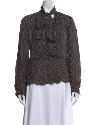 Pre-owned Tory Burch Silk Polka Dot Print Blouse In Black
