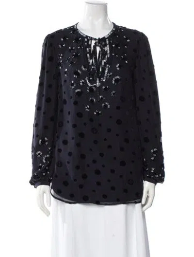 Pre-owned Tory Burch Silk Polka Dot Print Blouse In Blue