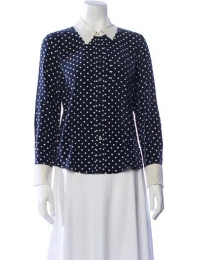 Pre-owned Tory Burch Silk Polka Dot Print Blouse In Blue