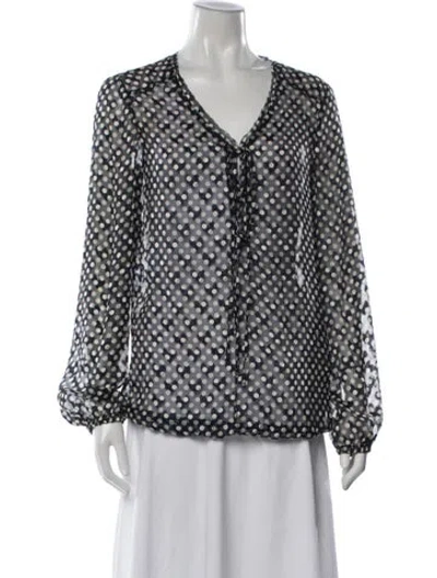 Pre-owned Tory Burch Silk Polka Dot Print Blouse In Blue