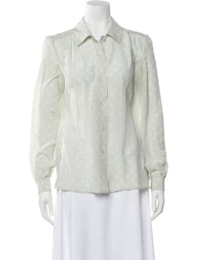 Pre-owned Tory Burch Silk Polka Dot Print Blouse In Green