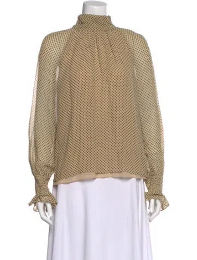 Pre-owned Tory Burch Silk Polka Dot Print Blouse In Neutral
