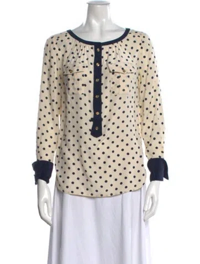 Pre-owned Tory Burch Silk Polka Dot Print Blouse In Neutral