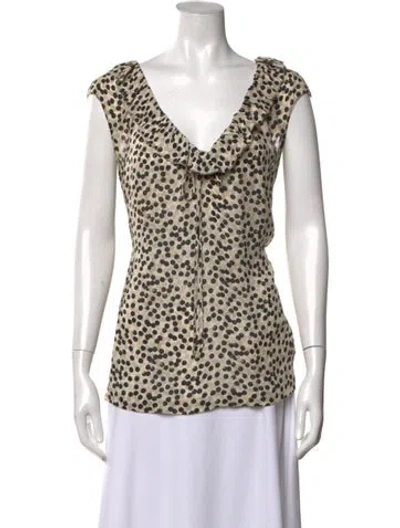 Pre-owned Tory Burch Silk Polka Dot Print Blouse In Neutral
