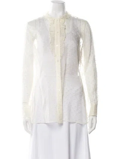 Pre-owned Tory Burch Silk Polka Dot Print Blouse In White