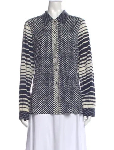 Pre-owned Tory Burch Silk Polka Dot Print Button-up Top In Blue