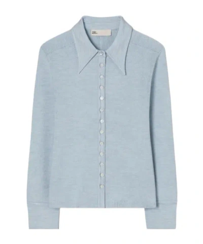 Tory Burch Silk-blend Polo Shirt In Blue