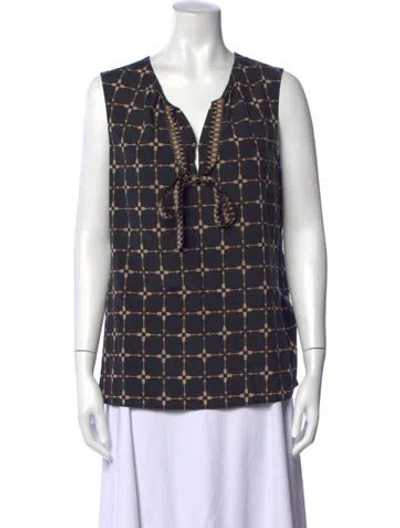 Pre-owned Tory Burch Silk Printed Blouse In Black