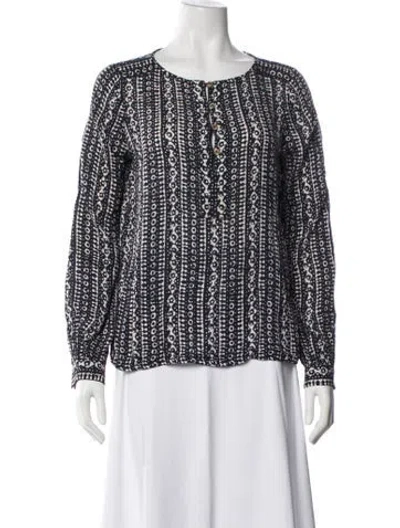 Pre-owned Tory Burch Silk Printed Blouse In Black