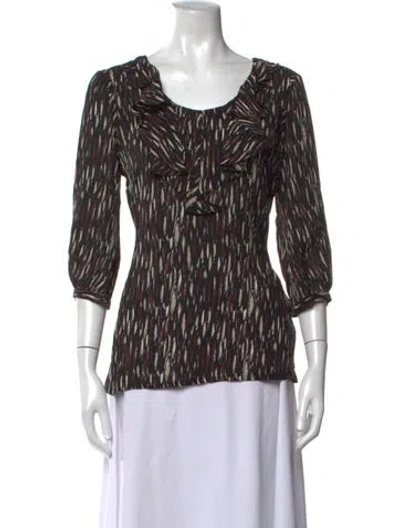 Pre-owned Tory Burch Silk Printed Blouse In Black