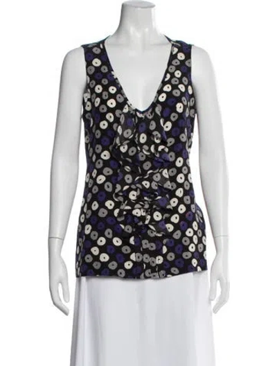 Pre-owned Tory Burch Silk Printed Blouse In Black/blue
