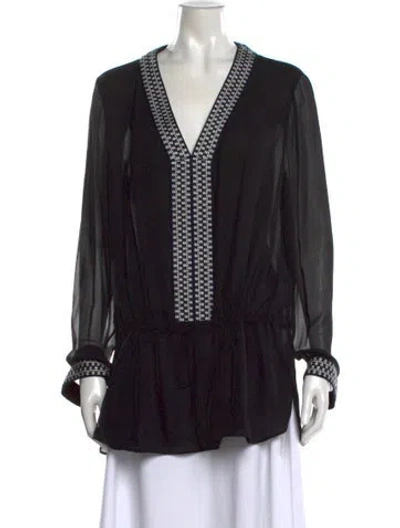 Pre-owned Tory Burch Silk Printed Blouse In Black/blue/white