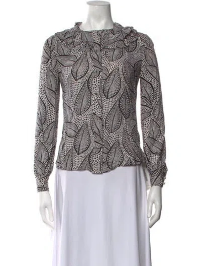 Pre-owned Tory Burch Silk Printed Blouse In Black/white