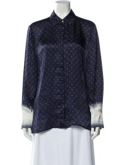 Pre-owned Tory Burch Silk Printed Blouse In Blue