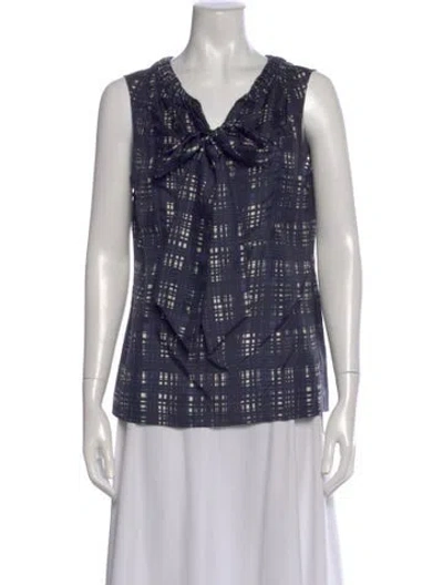 Pre-owned Tory Burch Silk Printed Blouse In Blue
