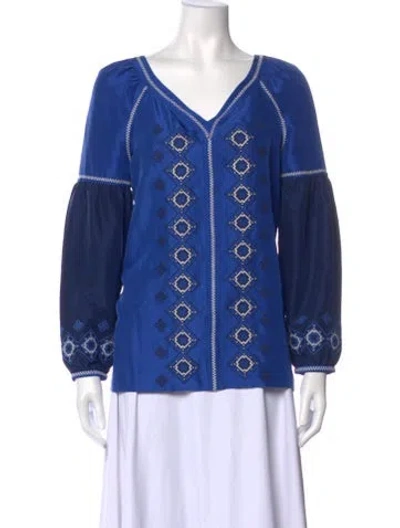 Pre-owned Tory Burch Silk Printed Blouse In Blue