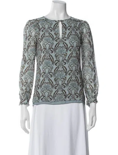 Pre-owned Tory Burch Silk Printed Blouse In Blue