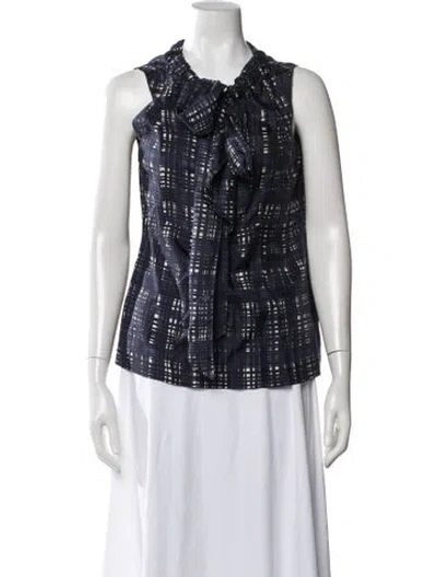 Pre-owned Tory Burch Silk Printed Blouse In Blue