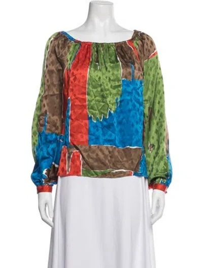 Pre-owned Tory Burch Silk Printed Blouse In Blue