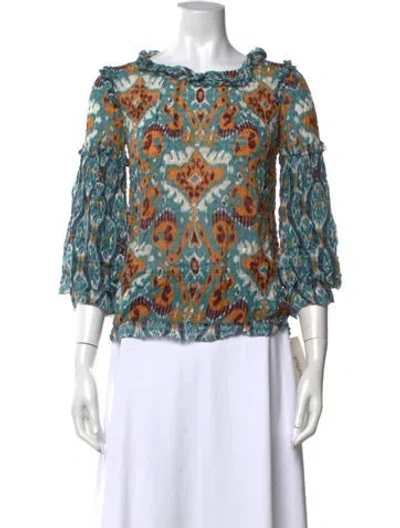 Pre-owned Tory Burch Silk Printed Blouse In Blue