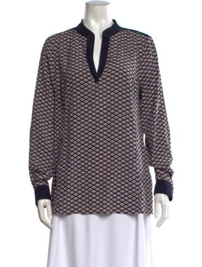 Pre-owned Tory Burch Silk Printed Blouse In Blue