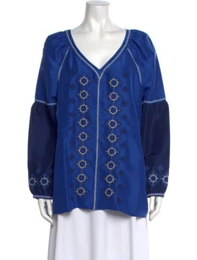 Pre-owned Tory Burch Silk Printed Blouse In Blue