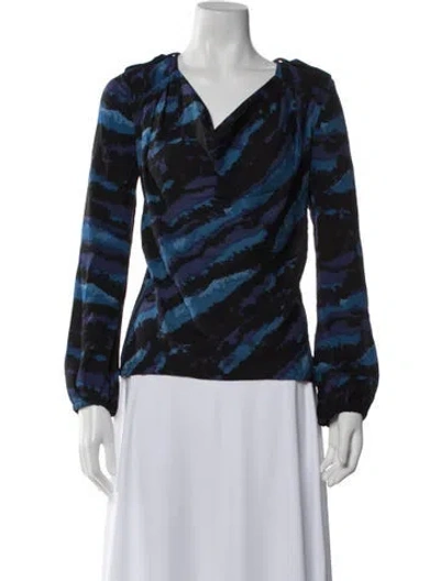Pre-owned Tory Burch Silk Printed Blouse In Blue
