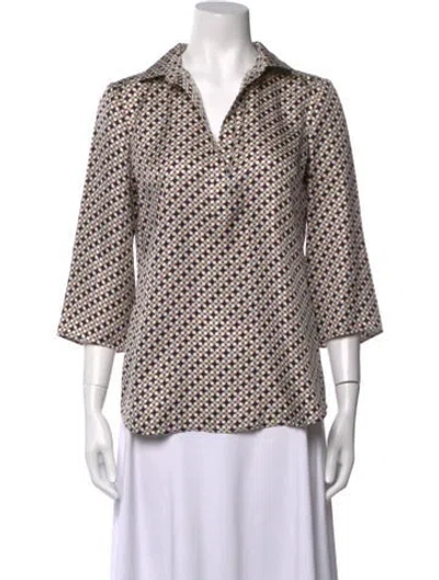 Pre-owned Tory Burch Silk Printed Blouse In Blue