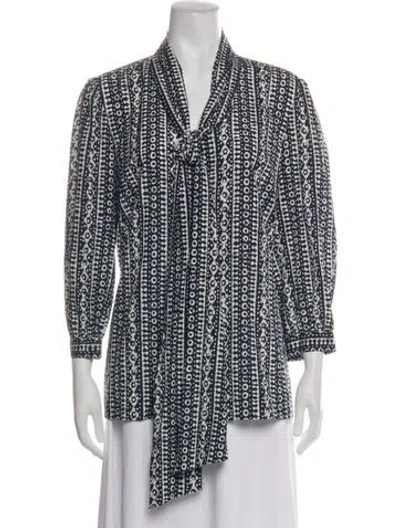 Pre-owned Tory Burch Silk Printed Blouse In Blue